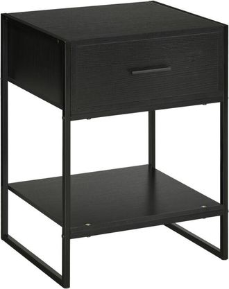 HOMCOM Homcom - Mesita De Noche Mesa Auxiliar Con 1 Caj&oacute;n Y Estante De Almacenamiento Para Dormitorio Sal&oacute;n Cama Oficina Estilo Moderno 45x40x60 Cm Negro