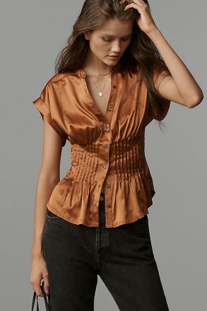 Pilcro The Linden Silky Pleated Waisted Blouse by Pilcro