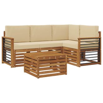 vidaXL Conjunto De Sof&aacute;s De Exterior Con Coj&iacute;n 5 Pcs Natural Y Beige Vidaxl