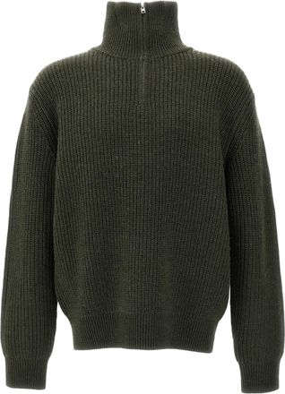 A.P.C. Green Daniel Funnel Neck Zip Wool Sweater