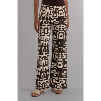 Kut from the Kloth Meg Print High Waist Wide Leg Pants in Chocolate at Nordstrom, Size 10