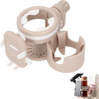 OEM Portavasos Multifuncional Para Coche Fabricado En Pl&aacute;stico Beige, Soporte Doble Ajustable Para Vasos, Accesorio Universal Todo Tipo Veh&iacute;culos