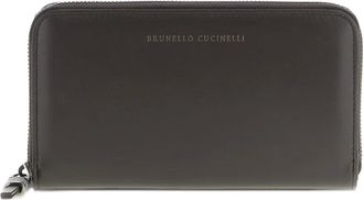 Brunello Cucinelli embossed-logo zip wallet - Brown