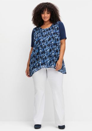 Sheego Blusenshirt SHEEGO Blusenshirt, Damen, Gr. 40, marine, gemustert, 95% Viskose, 5% Elasthan, Webware:100% Polyester, gebl&uuml;mt, gemustert, mehrfarbig, Ru