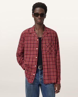 AllSaints Cotton Felix Check Long Sleeve Shirt, Size: XXL