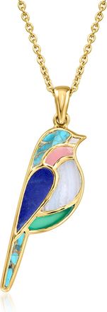 Ross-Simons Multi-Gemstone Bird Pendant Necklace in 18kt Gold Over Sterling