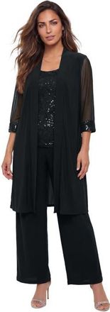 Roaman's Plus Size 3 Piece Knit Embellished Pant Set in Black at Nordstrom, Size 36