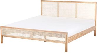 Beliani Modern eu Super King Size Bed Frame 6ft Slatted Base Viennese Braid Headboard Pine Wood Light Brown Salernas