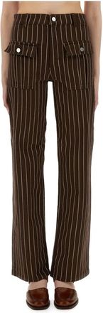 Baum Und Pferdgarten Pinstripe Wide Leg Pants - Dames - Wijde Broeken - Bruin - L - Leer - Broeken