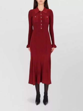 Self Portrait ribbed knit midi dress collar detail