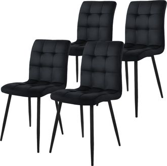 ML Design Ml-design - Set De 4x Sillas De Comedor Con Respaldo Asiento Ergon&oacute;mico Acolchado Tapizado De Terciopelo Negro Con Patas De Metal Sill&oacute;n De Dise&ntilde;o Mod