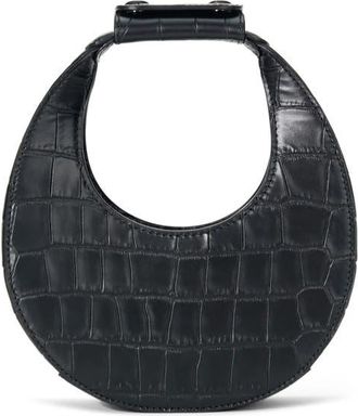 Staud Good Night Moon Croc Embossed Leather Top Handle Bag in Black Croco at Nordstrom