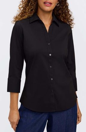 Foxcroft Mary Non-Iron Stretch Cotton Button-Up Shirt in Black at Nordstrom, Size 10 P