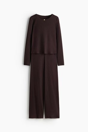 H&M Gerippter Jerseypyjama - Brown