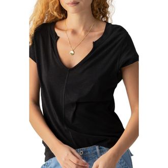 Sanctuary The New Girl Split Neck T-Shirt in Black at Nordstrom, Size Xx-Small