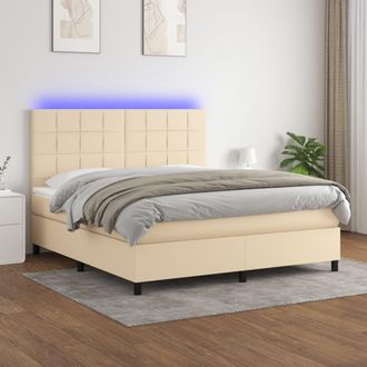 vidaXL Vidaxl - Cama Box Spring Colch&oacute;n Y Luces Led Tela Crema 180x200 Cm