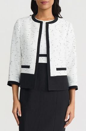 Kasper Contrast Trim Cardigan in Lily White/Black at Nordstrom, Size 8