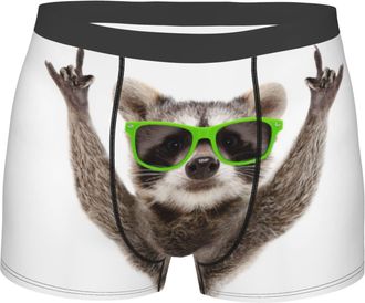 Generic Breathable Underpants Trunks for Men Raccoon Wearing Green Sunglasses Boxer Shorts Moisture Wicking Underwear Trunks M