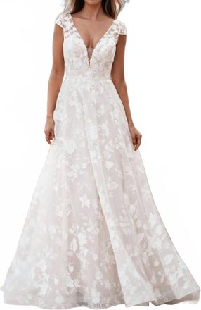 Allure Bridals Floral Lace Wedding Dress In Desert/champagne/ivory/nude