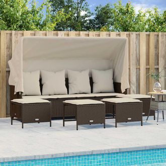 vidaXL Vidaxl - Set Comedor De Jard&iacute;n 5 Piezas Y Cojines Rat&aacute;n Sint&eacute;tico Marr&oacute;n