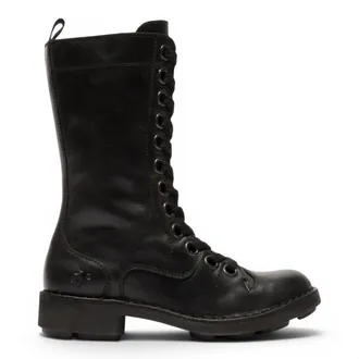 FLY London Womens Black Leather Strike-Up Combat Ankle Boots - NOLE176