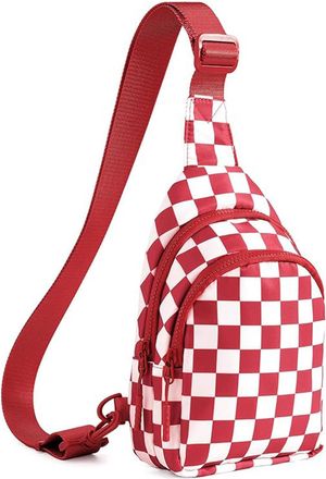 Generic Checkered Crossbody Bag for Women and Girls, Sling Bag Small Bag Backpack Chest Bag Fanny Packs Wallets Purses for Women (Checkered Red)