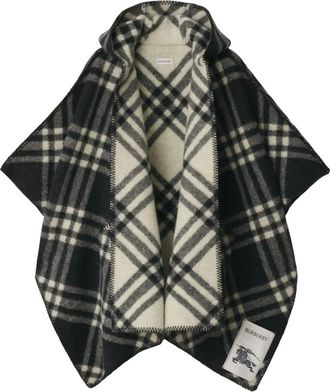 Burberry Geruite wollen cape met capuchon - Zwart