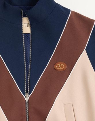 Valentino Felpa Valentino in nylon con zip e V intarsiata Uomo BLU/NOCCIOLA/BURRO XXL