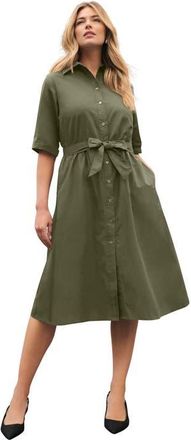 Jessica London Soft Denim Shirtdress in Dark Olive Green at Nordstrom, Size 28