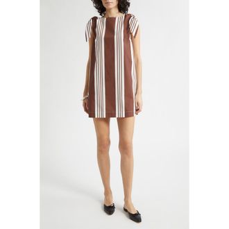 Poss&eacute; Rosie Variegated Stripe Cotton Minidress in Choc Stripe at Nordstrom, Size Xx-Small