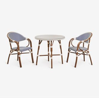 Sklum Sklum - Set De Mesa Redonda &Oslash;80 Cm Y 2 Sillas De Comedor Apilables Con Reposabrazos En Aluminio Brielle Bistro