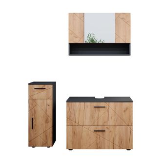 Vicco Conjunto De Muebles De Ba&ntilde;o Irma, Oro Power Roble/antracita, 3 Piezas, Con Cajonera Y Mueble Midi