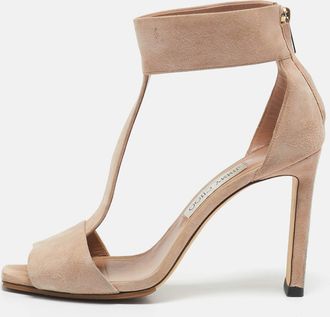Jimmy Choo London Beige Suede T Strap Sandals
