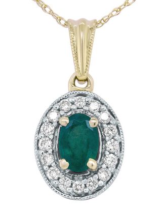 House of Brilliance Haus Of Brilliance Colorful Gemstones 14K 0.72 Ct. Tw. Diamond & Emerald Pendant Necklace