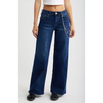 YMI Joey Cross Chain Baggy Wide Leg Jeans in Dark Blue at Nordstrom, Size 11