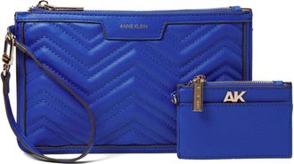 Anne Klein Two-Piece Pouch Set Womens Galactic Cobalt Chevron Quilted FROG397