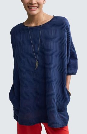 Luukaa D'Celli Aurea Mixed-texture Tunic in Navy at Nordstrom, Size X-Large/xx-Large