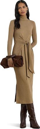 Lauren Ralph Lauren Tie-Front Turtleneck Dress Womens Dress Classic Camel : XL, Cotton/Elastane/Modal