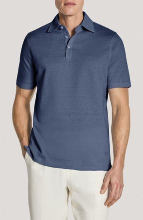 Jack Victor Davis Cotton Blend Piqu&eacute; Polo in Navy at Nordstrom, Size Xx-Large