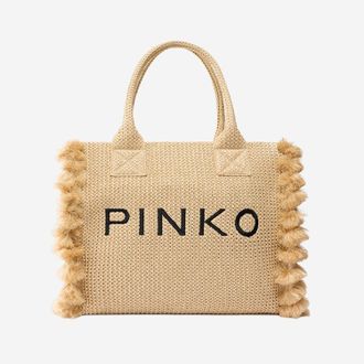 Pinko Bolso shopping de rafia con logotipo de Pinko