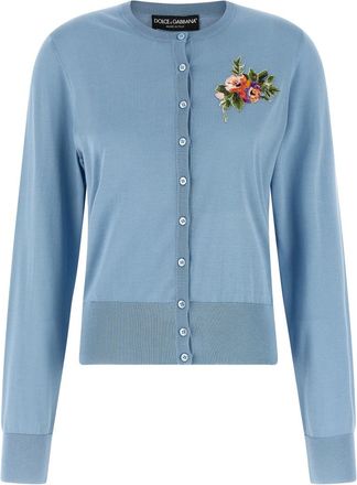 Dolce & Gabbana Light Blue Floral Embroidery Cardigan