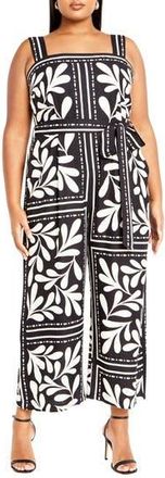 City Chic Modern Muse Tile Print Jumpsuit in Black Tile at Nordstrom Rack, Size Xxl/24W
