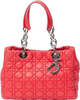 Dior Red Cannage Lambskin Leather Small Soft Shopping Tote (Authentic Pre- Loved)