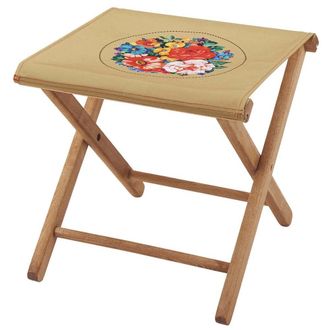 Vent de Boh&egrave;me Taburete plegable de eucalipto y tela outdoor floral dorada