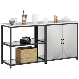 Berkfield Home Modern with Shelf with Storage with Door Adjustable 2 pcs Stainle in Silver