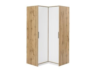 Vente-Unique Armario de esquina 2 puertas - Ancho 106 cm - Blanco y natural claro - LAMIKI