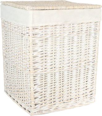 Red Hamper Cotton Lined Square White Wash Laundry Basket