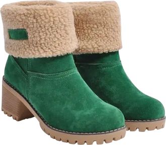 Generic walking trainers womens Winter Boots For Women Non Slip Ankle Boots Slip On Mid Boots Snow Boots Waterproof Walking Boots Chunky Heel Trekking Boots w