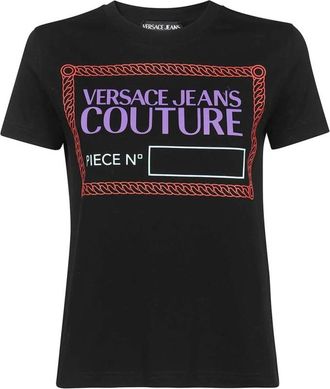 Versace Jeans Couture Katoenen T-shirt met Logo Print - Dames - T-shirts - Zwart - 2XS - Katoen - Tops