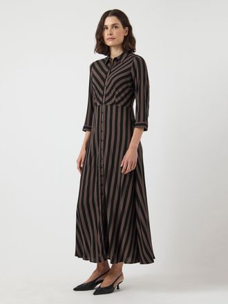 Y.A.S Hemdblusenkleid Y.A.S YASSAVANNA LONG SHIRT DRESS, Damen, Gr. L, N-Gr, schwarz (chocolate braun stripes:schwarz), Web, Obermaterial: 100% Viskose, ges